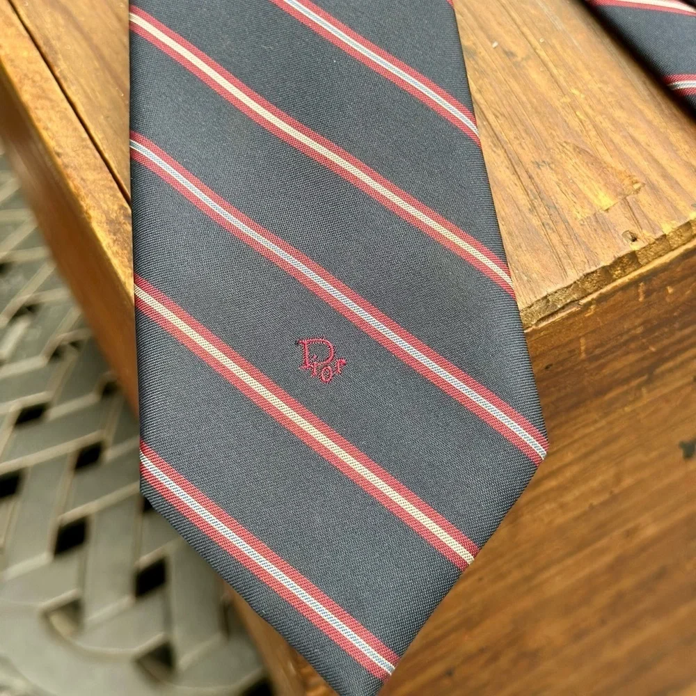 Christian Dior Silk Navy & Red Striped Tie